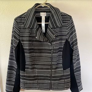 Chicos 2 blazer US large. Moto zip jacket white and black textured stitching